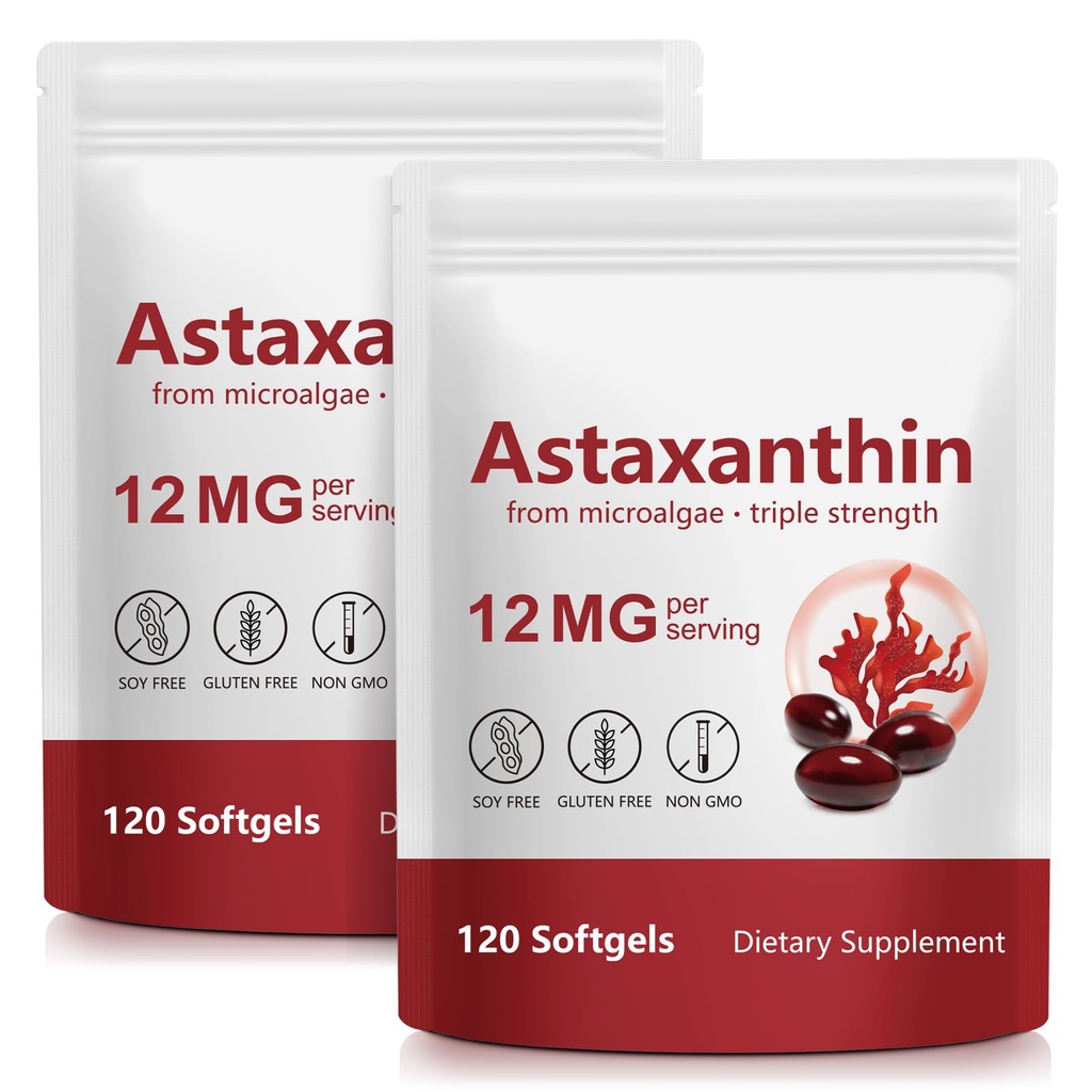ITSDAWN Astaxanthin 12mg 2 Pack, Antioxidans Ergänzung für Augen, Hautunterstützung, natürliche Mikroalgenquelle, 240 Softgels