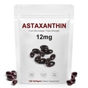 Astaxanthin 12mg, Antiossidante naturale per pelle, occhi e supporto misto | Anti-invecchiamento, Circulation interna & Immune Boost, Microalgae Source, 4 mesi di alimentazione, Non-OGM, Gluten Free, 120 Softgels