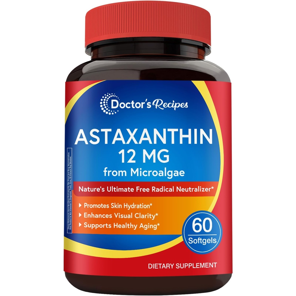 Die Rezepte Astaxanthin 12 mg, von Fresh Premium Microalgae, Max Strength, No Gluten, Non-GMO, unterstützt Haut, Auge, Knochen und Immunsystem Gesundheit, 60 Softgels