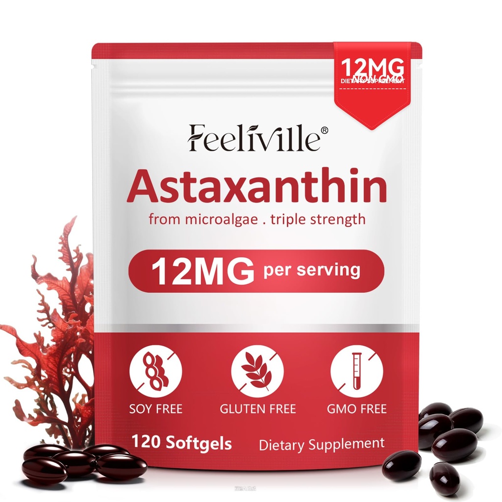 Astaxanthin 12mg, 120 Softgels, 4 Monate Versorgung | Premium Astaxanthin Antioxidante Ergänzungen | Frische Microalgae Quelle | Unterstützt Augen, Gelenk, Interne Zirkulation, Hautgesundheit
