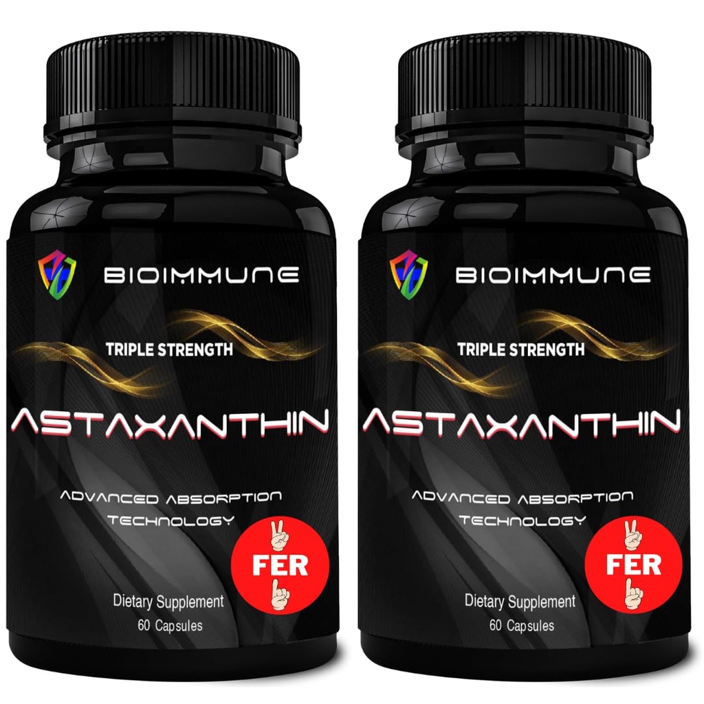 BioImmune 2 Pack Triple Strength AstaQuilTM Astaxanthin 12mg Enhanced Absorption, 120 Softgels w/Organic Coconut Oil. Leistungsstarkes Antioxidans für Augen-, Gelenk- und Herzgesundheit