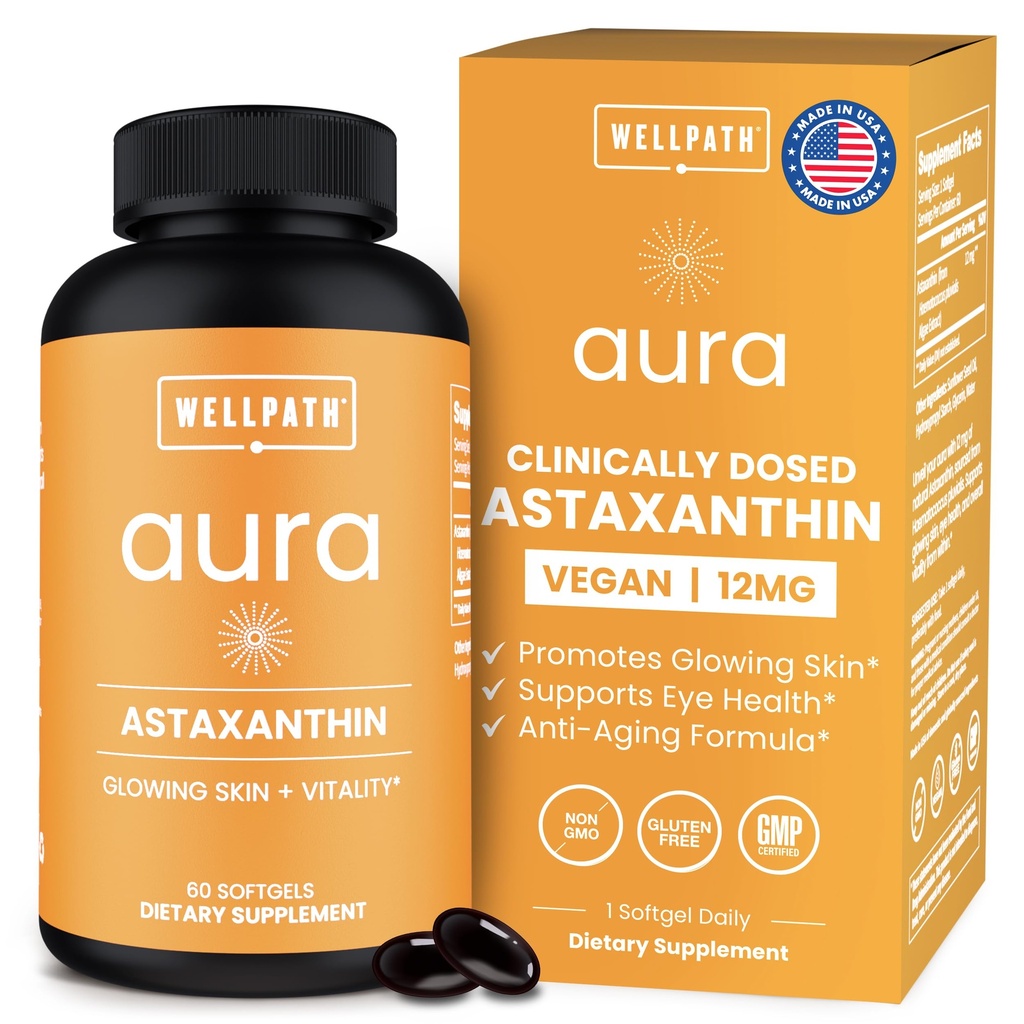 WellPath Astaxanthin 12mg Softgets | Vegan Astaxanthin Ergänzungen von Microalgae | Antioxidantien für Haut Hydration, Elastizität und Augengesundheit | Non-GMO, Made in USA, 2 Month Supply