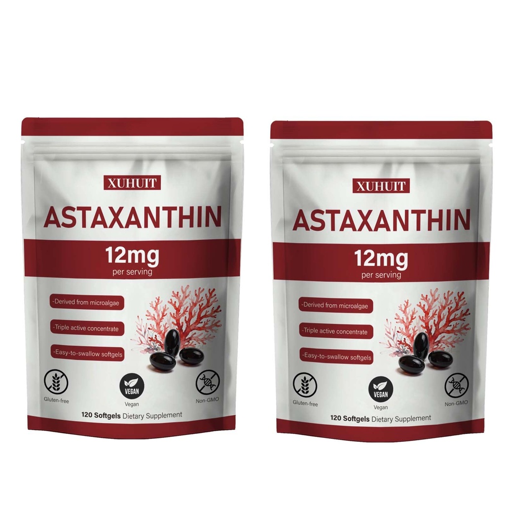 Astaxanthine 12mg Softgels.Extrait botanique naturel des algues (Haematococcus pluvialis)