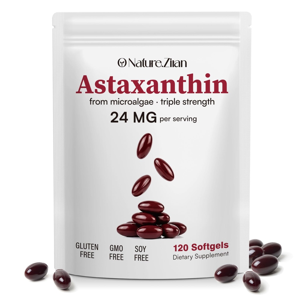 O NATURE . ZIRAN Astaxanthin Ergänzungen 24mg, Antioxidantien-Ergänzung, Unterstützung für Augen & Haut Gesundheit| 4 Monate Versorgung| 120 Softgels