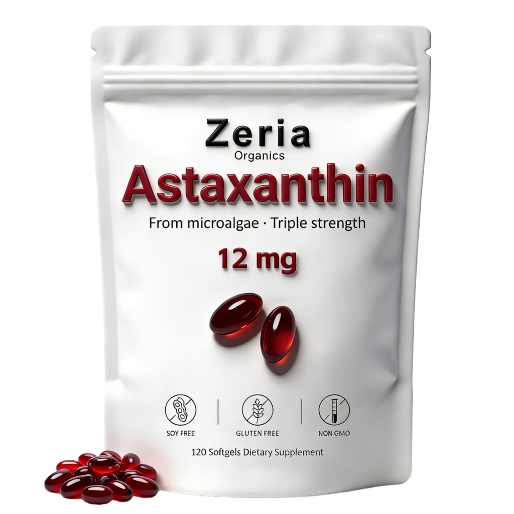 Astaxanthin 12mg, Natürliche Astaxanthin ergänzt Algae,120 Softgele (1 Tasche)