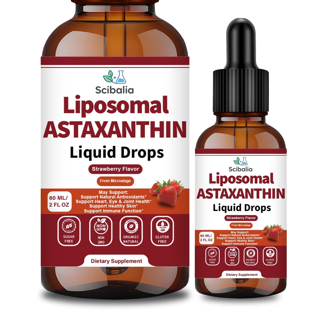 Astaxanthin Supplement 12mg Flüssigkeitstropfen, Advanced 10-in-1 Astaxanthin Antioxidans aus Frischem Mikroalgen Quelle w. Mct Öl Lycopene Getreide Seed Turmeric Vitamin E für Augen Immun Gelenk Haut Gesundheit