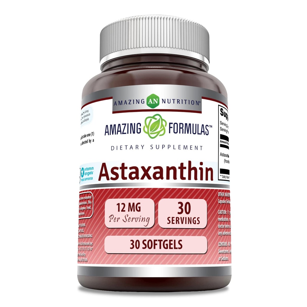 Erstaunliche Formeln Astaxanthin Ergänzung | 12 Mg pro Servieren | 30 Softgels | Non-GMO | Gluten Free | Made in USA
