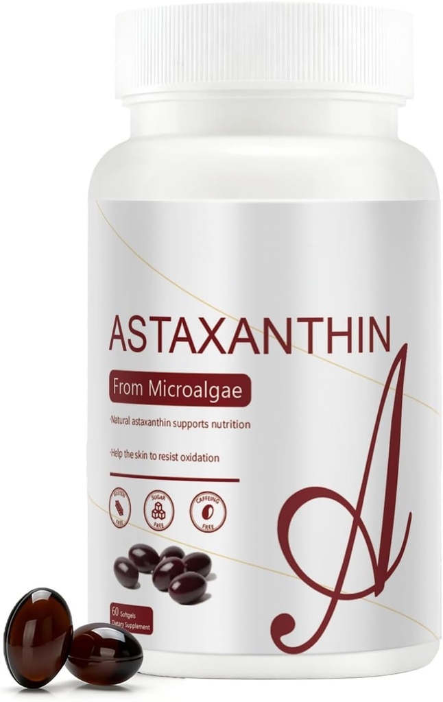 Astaxanthin 12mg | da Natural Microalgae | 60 Softgels (2-Month Supply) | Facile da ingoiare, Non OGM, Soy-Free