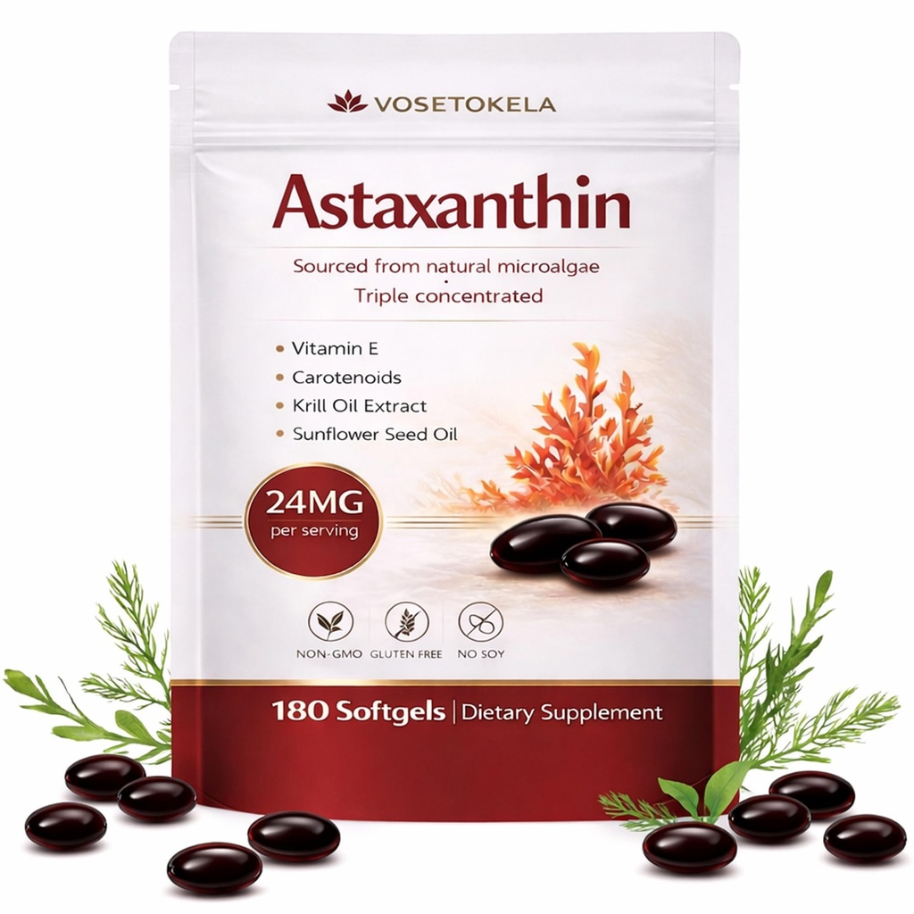 Astaxantina Supplementi, Astaxantina Antiossidante capsule, 180 Softgels, 24mg Ogni, 6 mesi di fornitura, da Microalgae, senza glutine, non OGM, Supporta un sano, bilanciato stile di vita
