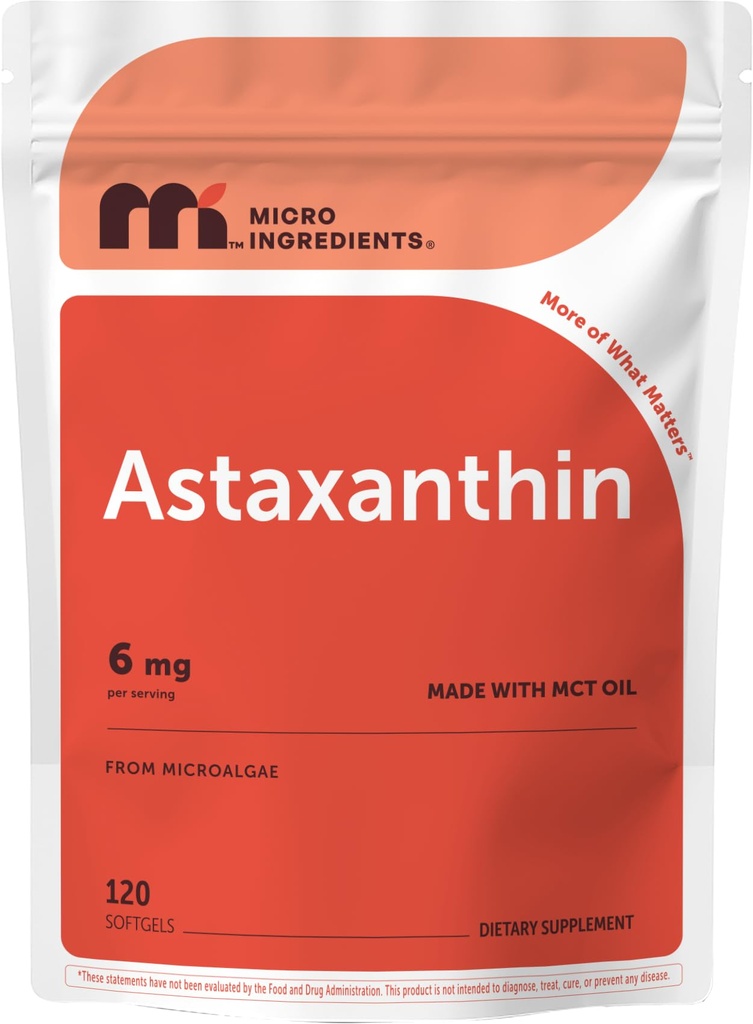 Micro-ingrédients Astaxanthine 6mg avec huile MCT, 120 Softgels