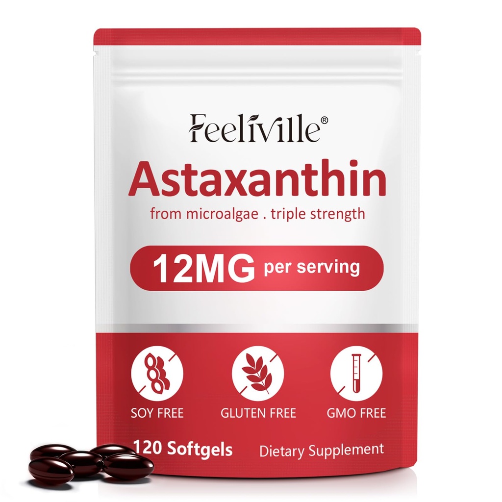 Astaxanthin-Ergänzungen, Astaxanthin 12mg, 120 Softgels Antioxidans Astaxantina-Ergänzung für Augen-, Haut-, Gelenk- und Immungesundheit, unterstützt innere Zirkulation & Herzgesundheit, Non-GMO & No Gluten