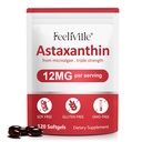 Astaxanthine suppléments, Astaxanthine 12mg, 120 Softgels Antioxydant Astaxantina supplément pour la santé des yeux, de la peau, des articulations et immunitaires, soutient la circulation interne et la santé cardiaque, non-OGM et sans gluten