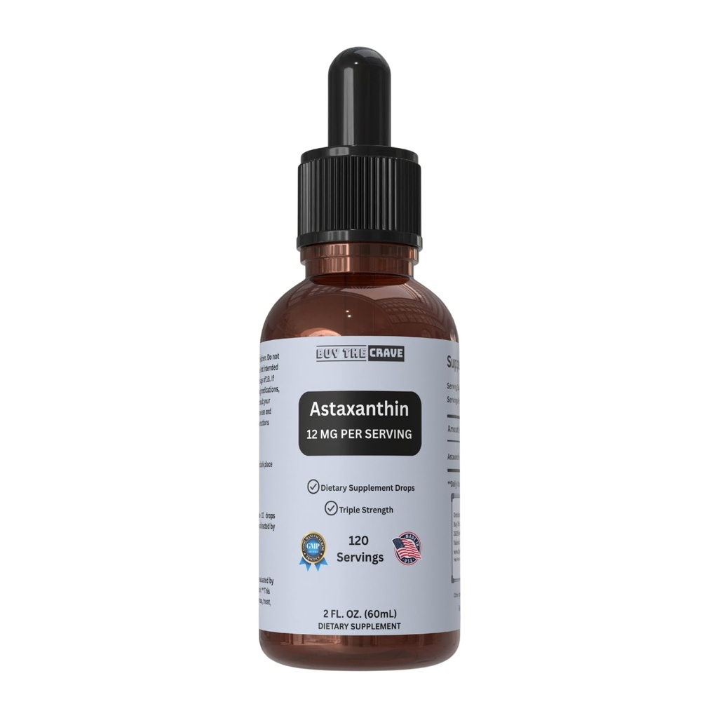 Astaxanthin Flüssigkeitstropfen mit kaltgepresstem extra nativem Olivenöl – 12mg pro Servieren – natürliches Antioxidans-Support – 2 fl oz Dropper Bottle – Vegan, Non-GMO