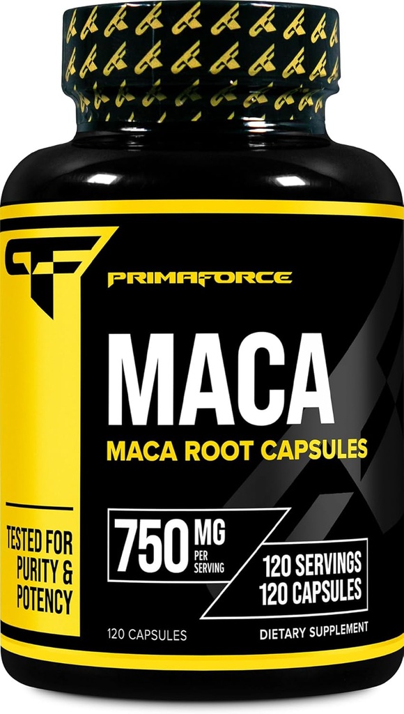 Capsules de racine de maca biologique de Primaforce (750 MG) (120 CAPS) - sans OGM, sans gluten