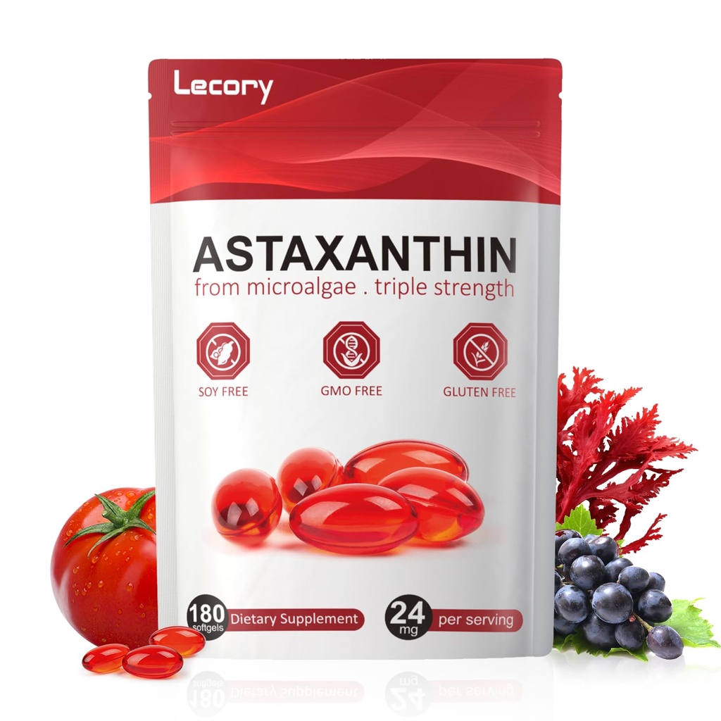 Astaxanthin 24mg, 180 Softgels | 6 Monate Versorgung mit Premium-Antioxidant | Dreifache Stärke für Auge, Immune, Haut und Zirkulation Unterstützung | Einfach zu schlucken, Non-GMO, Soy Free