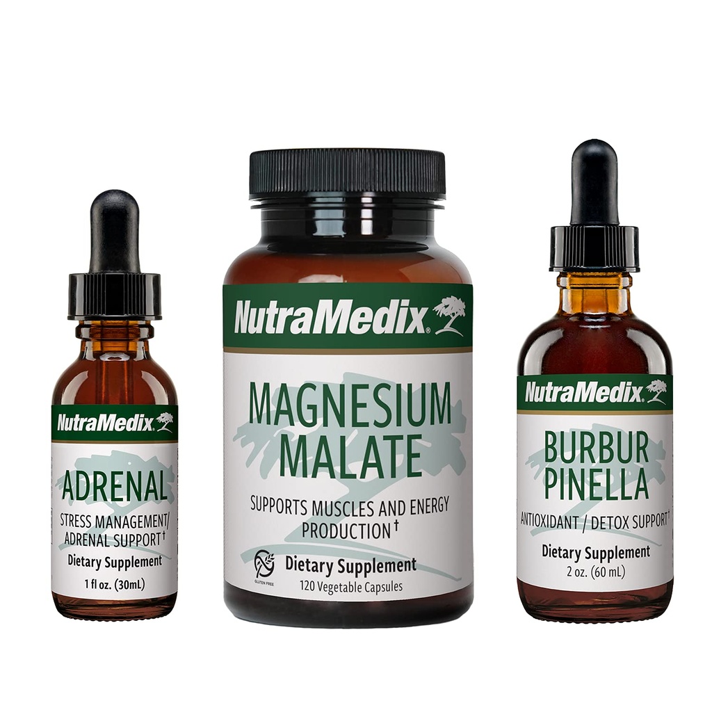NutraMedix Energy Set - Kit 3-Piece Include estratti di Astragalus, Rhodiola, Ginseng & Schisandra, Burbur-Pinella Detox Drops & Magnesium Malate Capsules for General Wellness