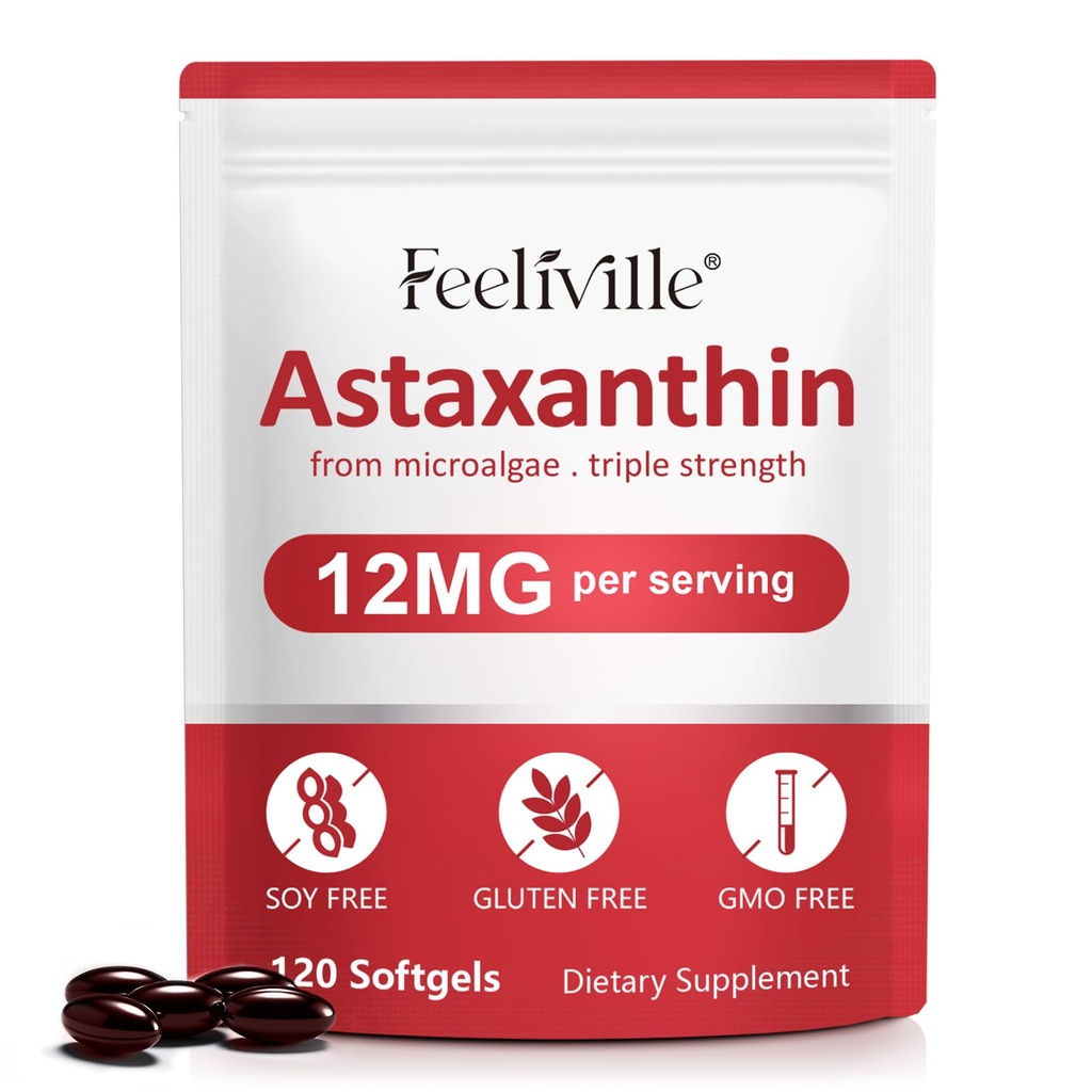 Astaxanthin 12mg (120 Softgels) - Premium Astaxanthin Antioxidante Ergänzungen - Unterstützt Augen, innere Zirkulation, Immun- und Hautgesundheit - Frische Mikroalgenquelle - Non-GMO & No Gluten