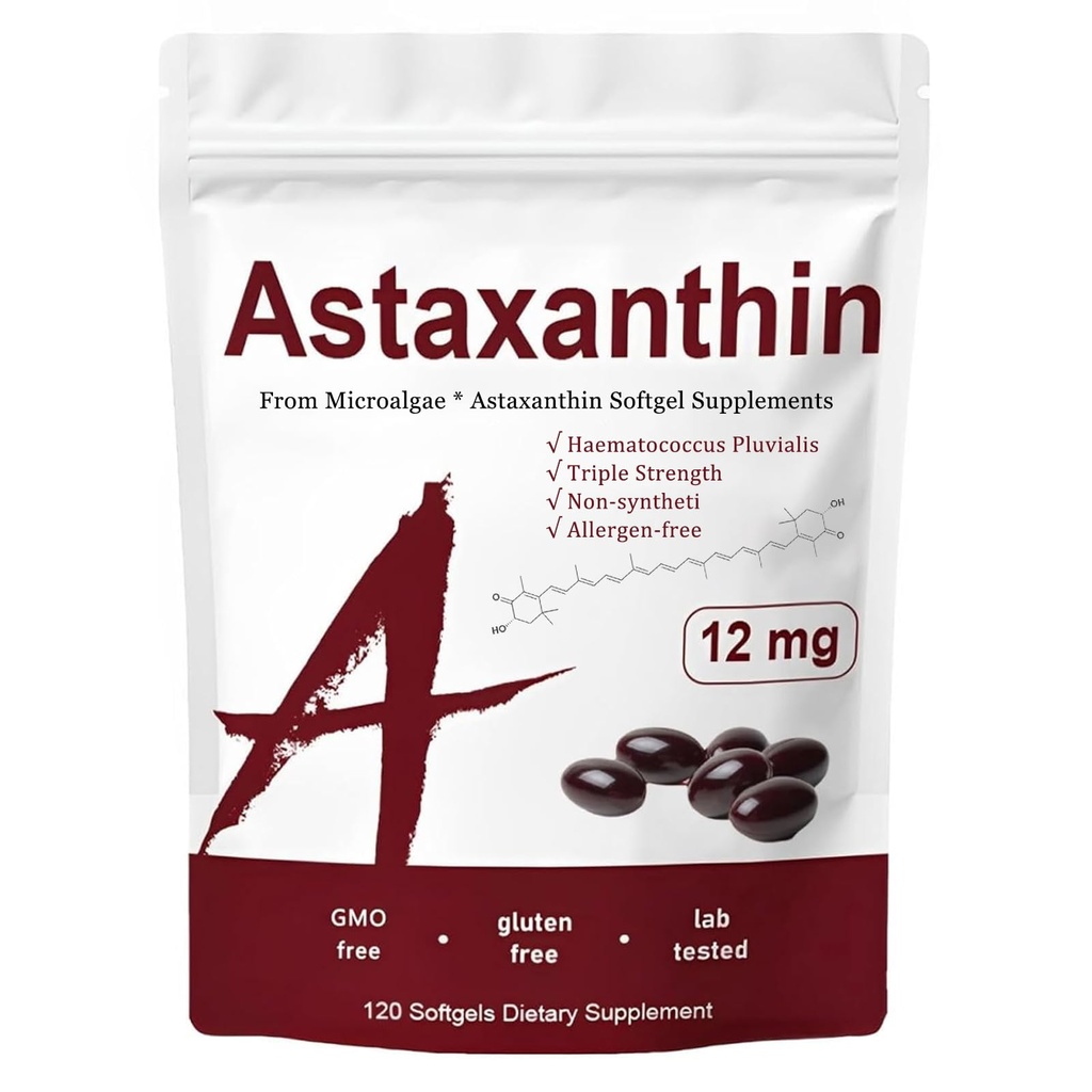 Astaxanthin 12mg, Dreifache Stärke Haut Vitamine für Frauen mit antioxidativer Aktivität,Unterstützt Immun, Haut, Augen & Gelenke Gesundheit,Förderung Interne Zirkulation,Chocolate Flavor,120 Servierungen