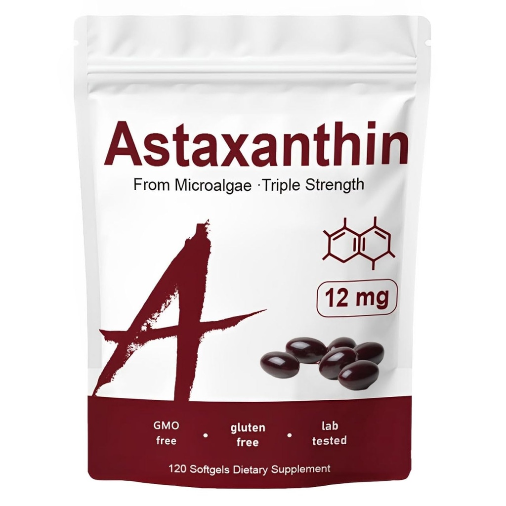 Sions Organics Astaxanthine 12mg, 120 Softgels, suppléments antioxydants d'Astaxanthine Premium, soutient la santé immunitaire, cutanée, oculaire et articulaire-non-OGM, sans gluten, 4 mois d'approvisionnement, 120 portions
