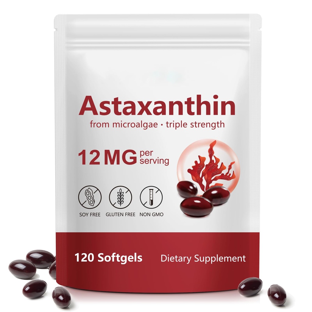 HUALIJIA Astaxanthin 12mg, 120 Softgels | 4 Monate Versorgung - Premium Astaxanthin Antioxidantien-Ergänzungen - Unterstützt Augen, Immune, Gelenk, Hautgesundheit und innere Zirkulation, leicht zu schlucken, nicht-GMO