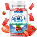 softbear Omega 3 Gummis für Damen und Herren & Kinder Omega 3 Ergänzungen 1200mg Vegan Omega 3 Fettsäuren DHA EPA mit Vitaminen unterstützen Augen- & Gehirn-Gesundheit, Zuckerfrei, Erdbeer Flavor 60 Zähler