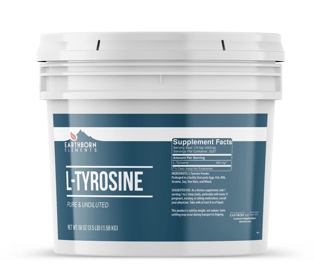Elementi terrestri L-tirosina 1 gallone Bucket, Pure & Undiluted, Polvere supplemento dietetico