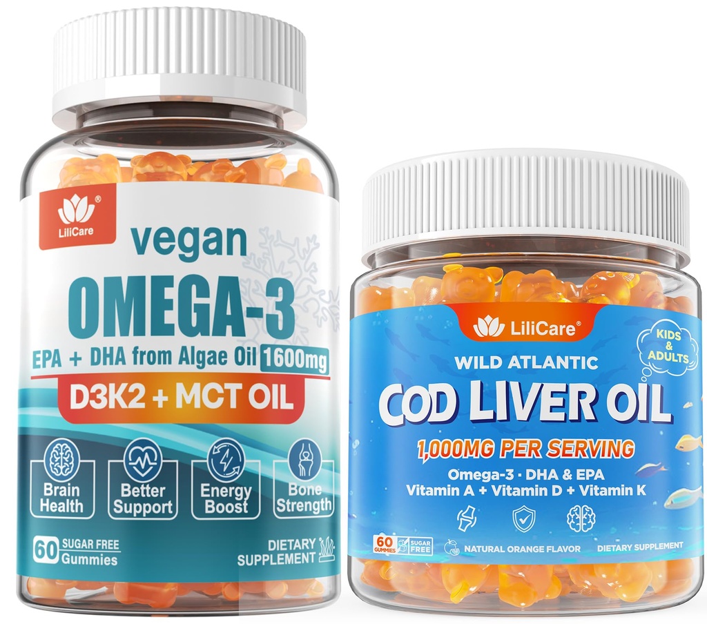 2pack Vegan Omega 3 Gummies + 2pack Cod Liver Oil Gummies