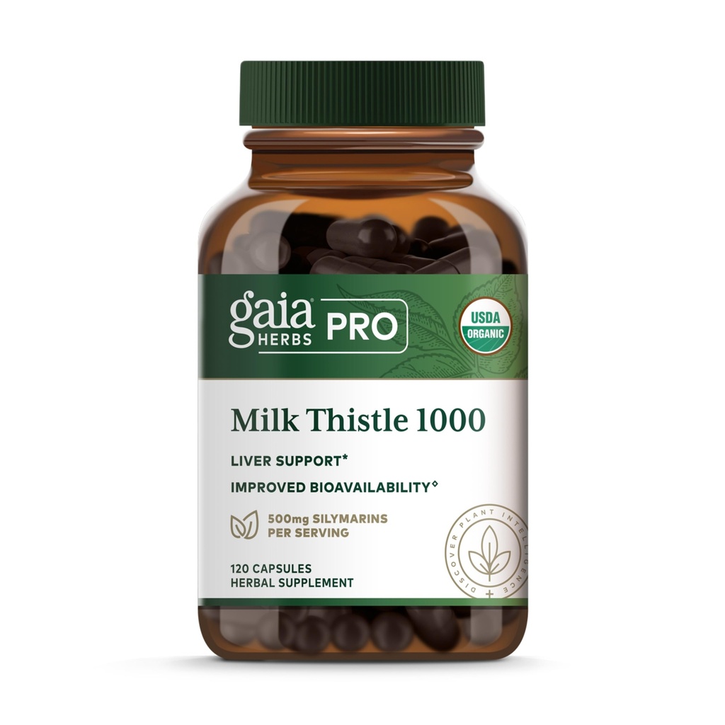 Gaia Herbs Pro Milk Thistle 1000 - Integratore di supporto per la salute del fegato* - Integratore per la salute delle cellule del fegato* con Estratto di frutta del cardo del latte sintetico - 120 Capsule (30 Serve)