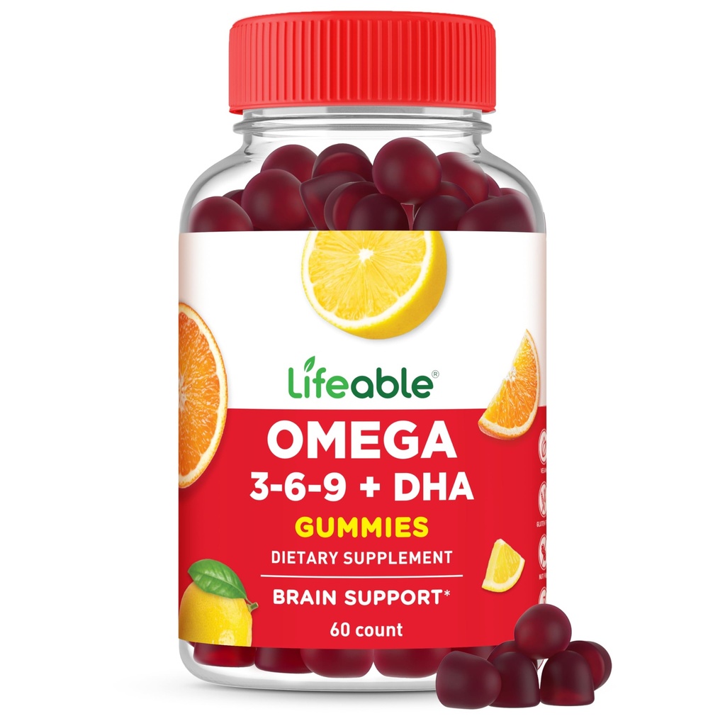Alimentabile Omega 3 6 9 Gummies | con Vegan DHA Supplemento | Fish Oil Alternative da Plant Based Flaxseed Oil | Great Tasting Omega 3 Supplemento | per adulti, uomini e donne | 60 Gummies