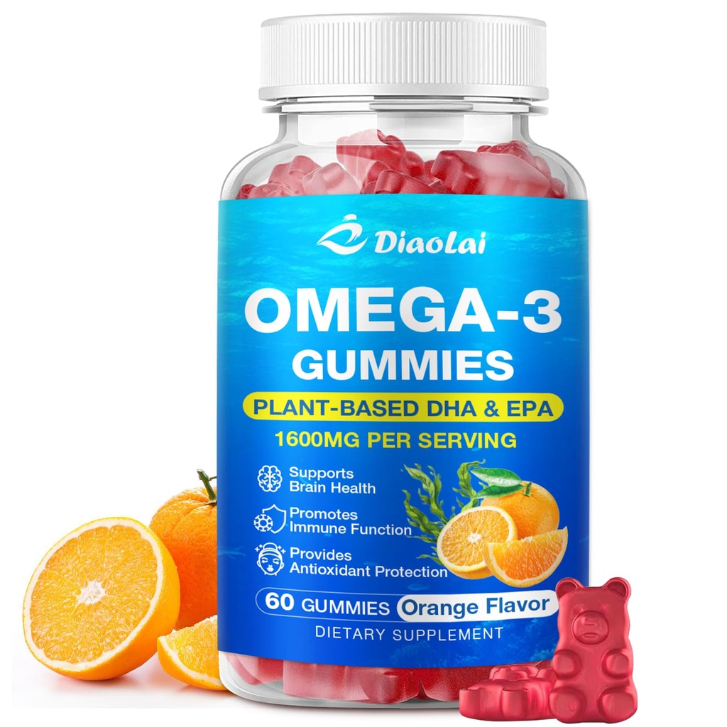 Vegan Omega-3 Gummies for Adults – Sugar-Free, Algae-Based DHA 600mg & EPA 300mg, with Vitamins A, C, E, Zinc – Omega 3 Fish Oil Alternative, 60 Count