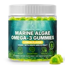 Marine Algae Omega 3 Gummie mit 3400mg+ | DHA/EPA/ALA, 20:1 Trauben Seedextrakt, Vitamin C & Folate | Herz, Gehirn & Haut | Plant-Based, Sugar-Free, 60 Ct