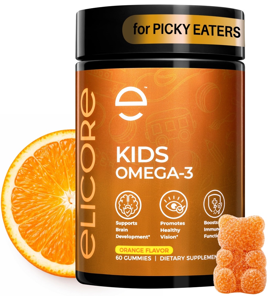 Enfants Premium Omega 3 Gummies – Huile de poisson orange pour les enfants – Omega 3 Gummies pour les enfants – Pas de Burps de poisson – Cerveau, Eye & Immune Support – 2 mois d'approvisionnement