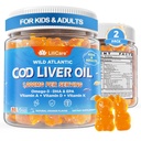 Cod Liver Oil Gummis 1000mg für Kinder & Erwachsene - w/Omega 3 (EPA & DHA), Vitamine A, D3 & K2 - Cod Liver Oil Omega 3 Gummis für Immun, Gehirn & Cognitive Unterstützung, SugarFree, Orange Flavor, 120Cts