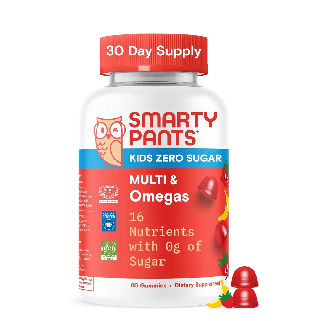 SmartyPants Kids Zero Sugar Multivitamin Gummies: Omega-3, Vitamine D, C, A, Basato sulle piante, Gluten Free, Strawberry Banana Flavor, 60 Count (30 giorni di alimentazione)