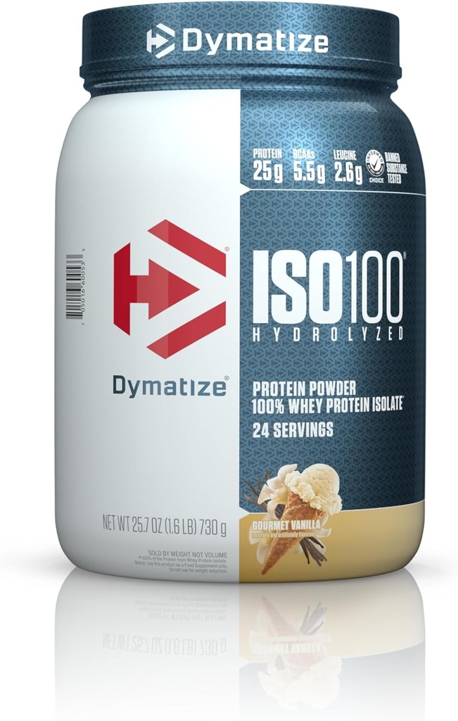 Dymatize ISO100 Hydrolysed Protein Powder, 100% Whey Isolate Protein, 25g Protein, 5.5g BCAAs, Glutenfrei, schnelles Absorbieren, einfaches Digesting, Gourmet Vanille (24 Servierungen)