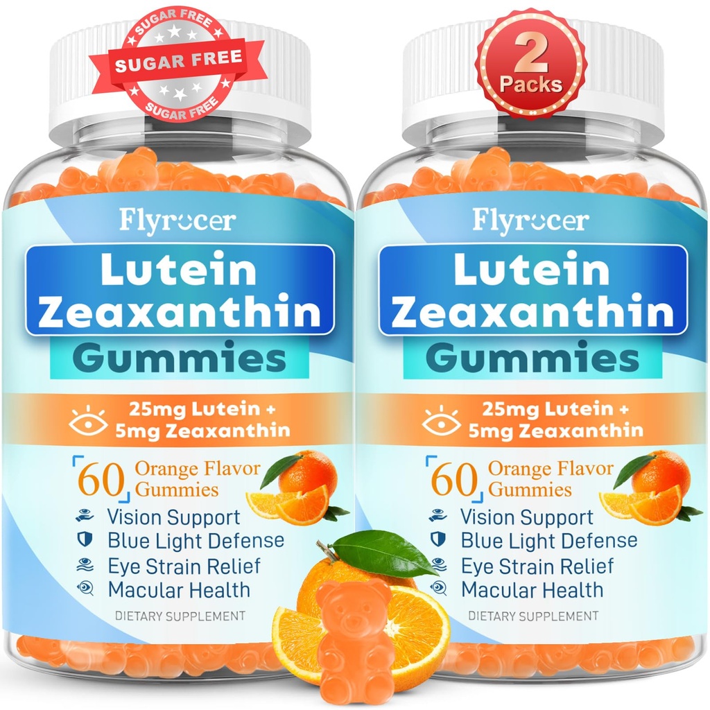 Sugar Free Lutein Gummies 25mg, Lutein und Zeaxanthin Ergänzungen für Augengesundheit, 13-in-1 Augenpflege Formel mit Omega-3 Bilberry Saffron-Vision Gesundheit, Augenfarbe, Dry Eyes, Vegan Orange Flavor 120 Cts