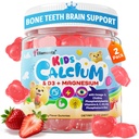 Calcium Gummies + D3 & Magnesio per bambini e adolescenti, w/Calcium Citrate Calcium Algae Calcium Milk, Omega-3 (DHA/EPA), Vitamine A, C, K2, Choline, Zinco, Vitamine Gummies per Bone, Grôwth & Brain, 2 Pack