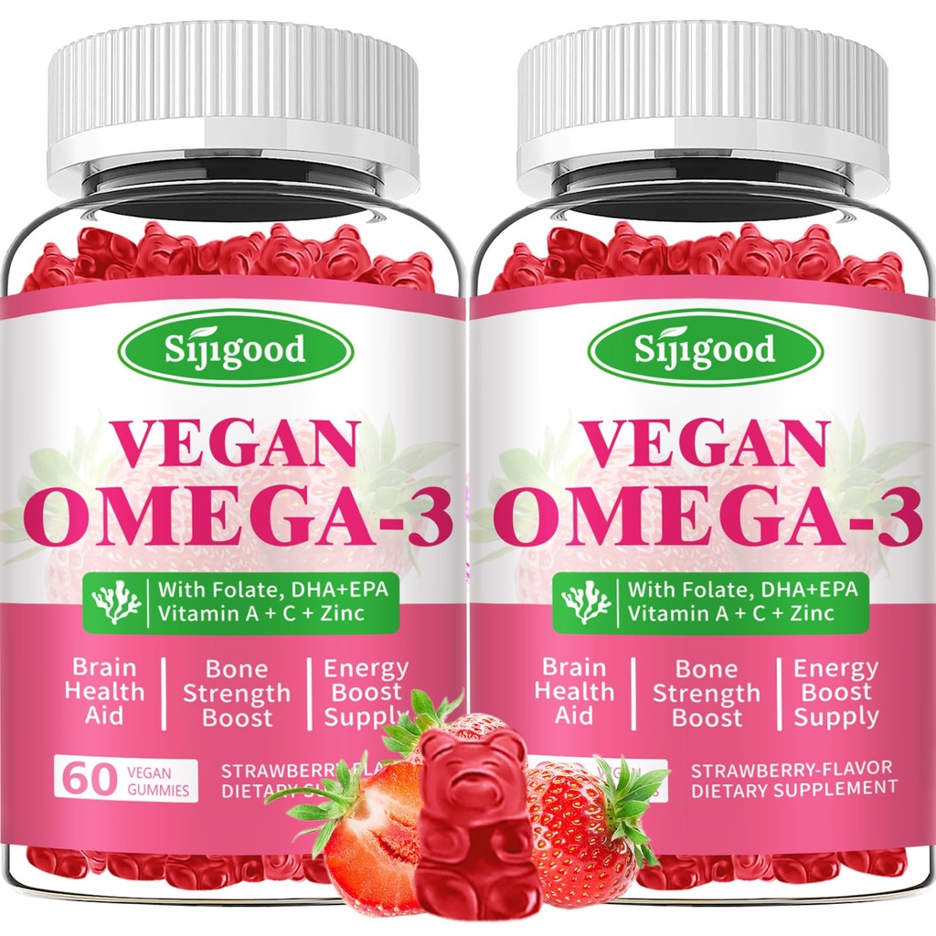 Omega-3 Gummie Potent Algae Omega Quelle, Boost Brain, Augen- und Immunfunktion, mit DHA und EPA Vegan & Sugar Free, Erdbeeren Flavor, 120 Count