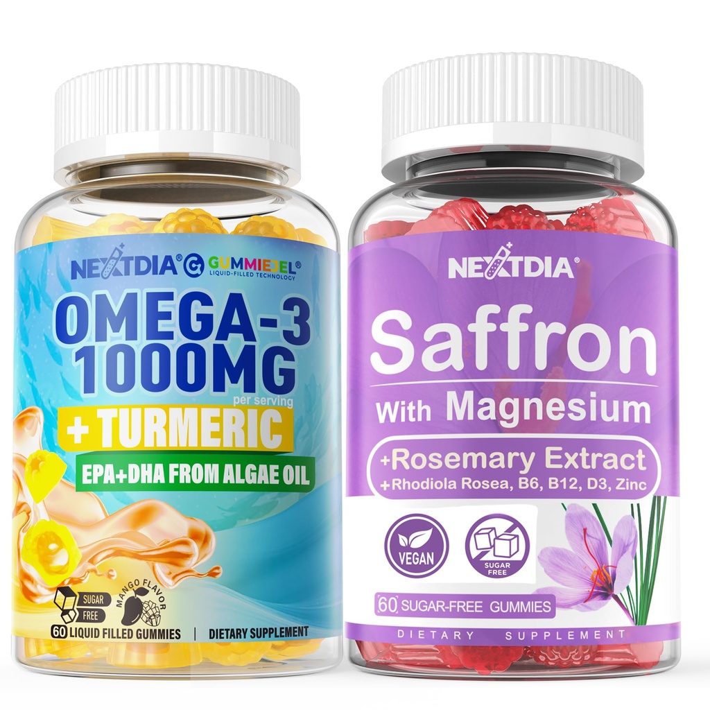 Vegan Omega-3 1000mg + Kurkuma, Saffron ergänzt Gummi
