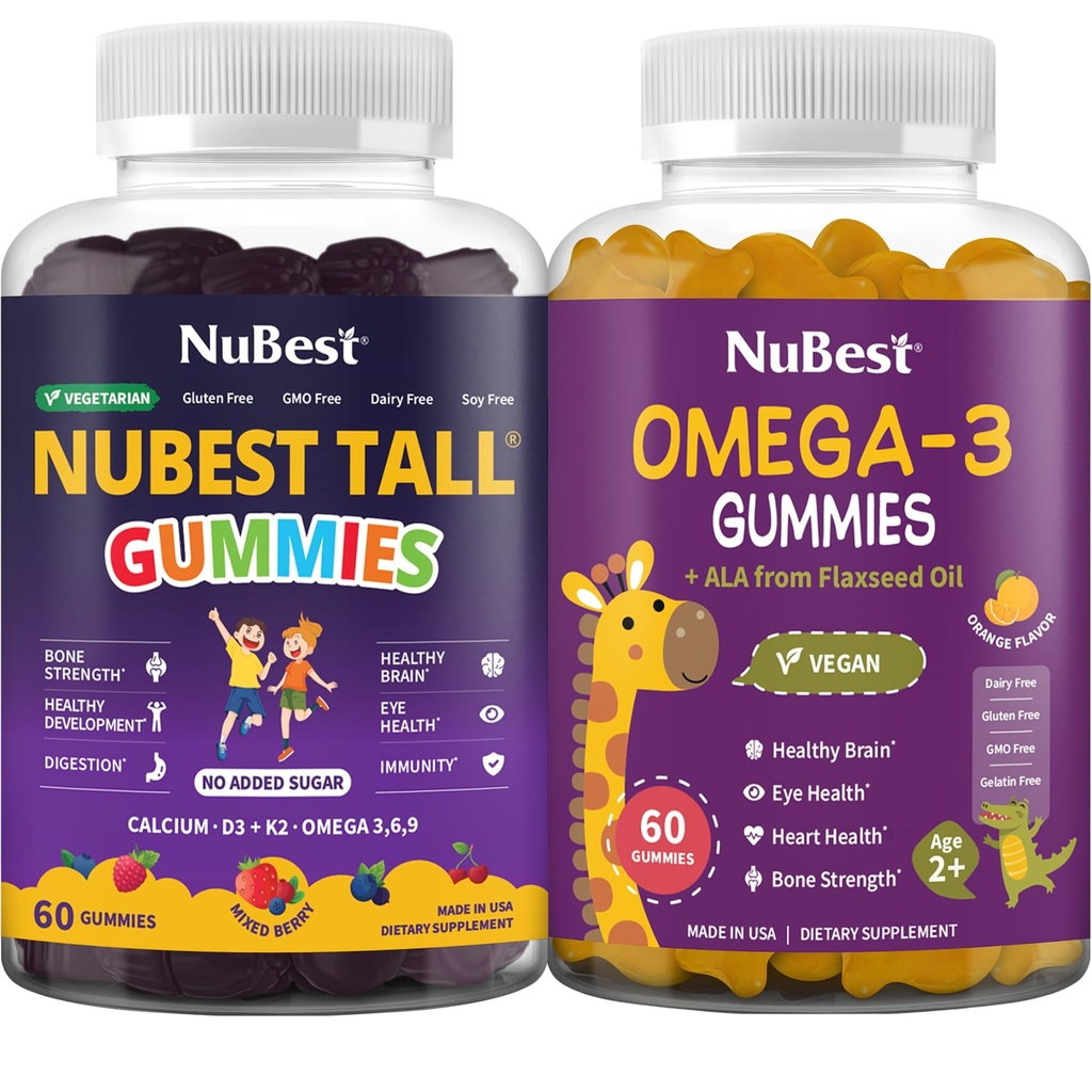 Best Bundle: Gummies giornalieri per lo sviluppo globale, la salute del cervello, Gummie per la salute degli occhi e l'olio flessoso Omega 3 per bambini e adolescenti
