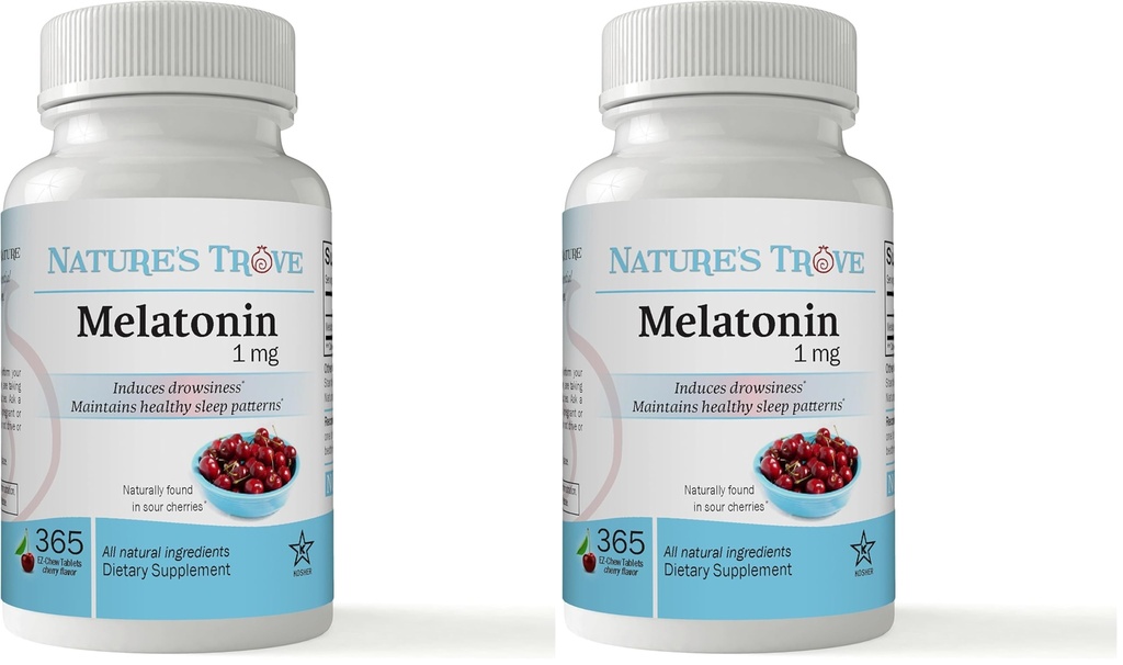 Natural's Trove Melatonin 1mg 365 EZ-Chew Tablets Cherry Flavor (Pack of 2)