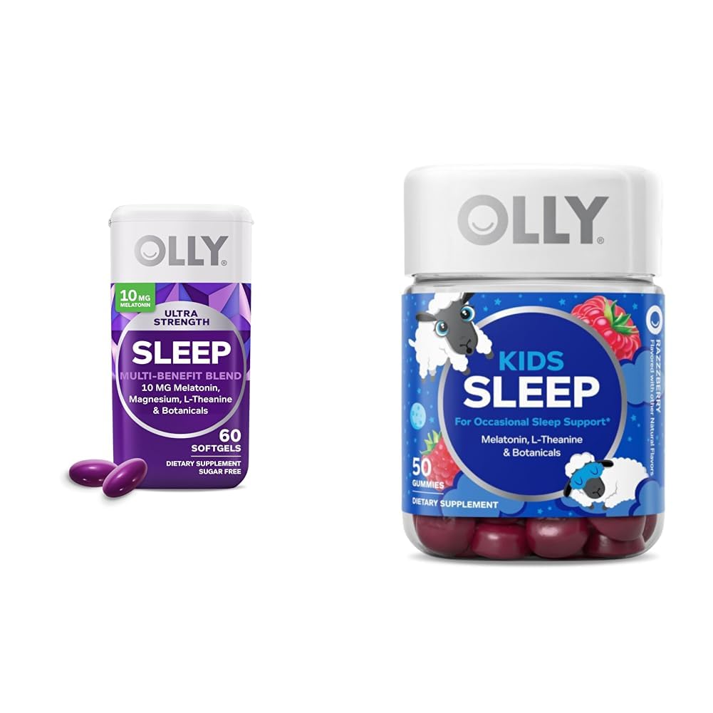OLLY Sleep Bundle mit Ultra Strength Softgels, 10mg Melatonin und Kindergummis, 0.5mg Melatonin, okziale Schlafunterstützung