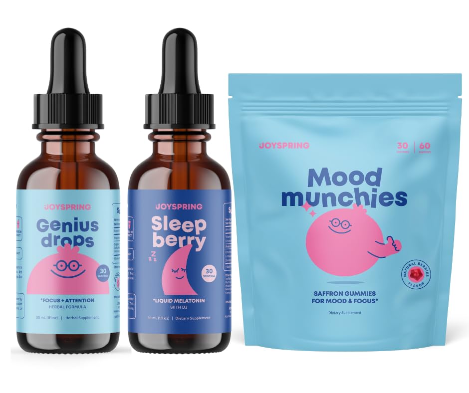 JoySpring SleepBerry Melatonin avec Elderberry, supplément de safran et gouttes de génie pour les enfants