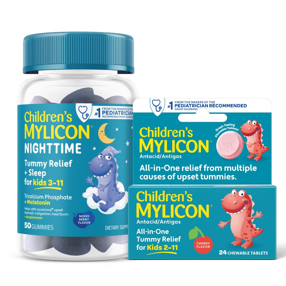 MYLICON Tummy Relief für Kinder Bundle, Daytime Tummy Relief Tablets + Nachtgummis mit Melatonin