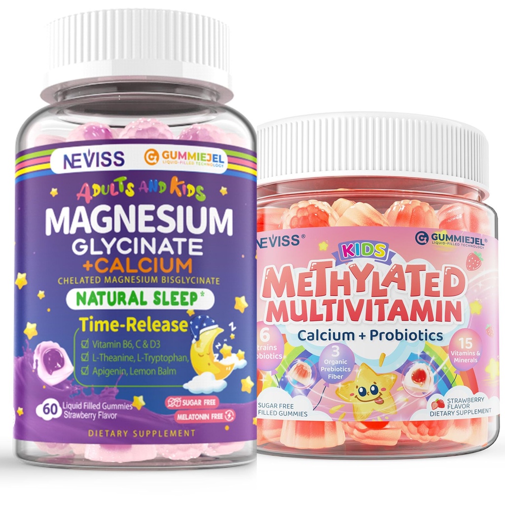 Multivitamina etilata per bambini con calcio, Probiotici Vitamina D3 K2 + Magnesio Glycinate con Calcium Filled Gummies per adulti e bambini 4+, Gommie Sonno Melatonina Free, Zucchero Gratis
