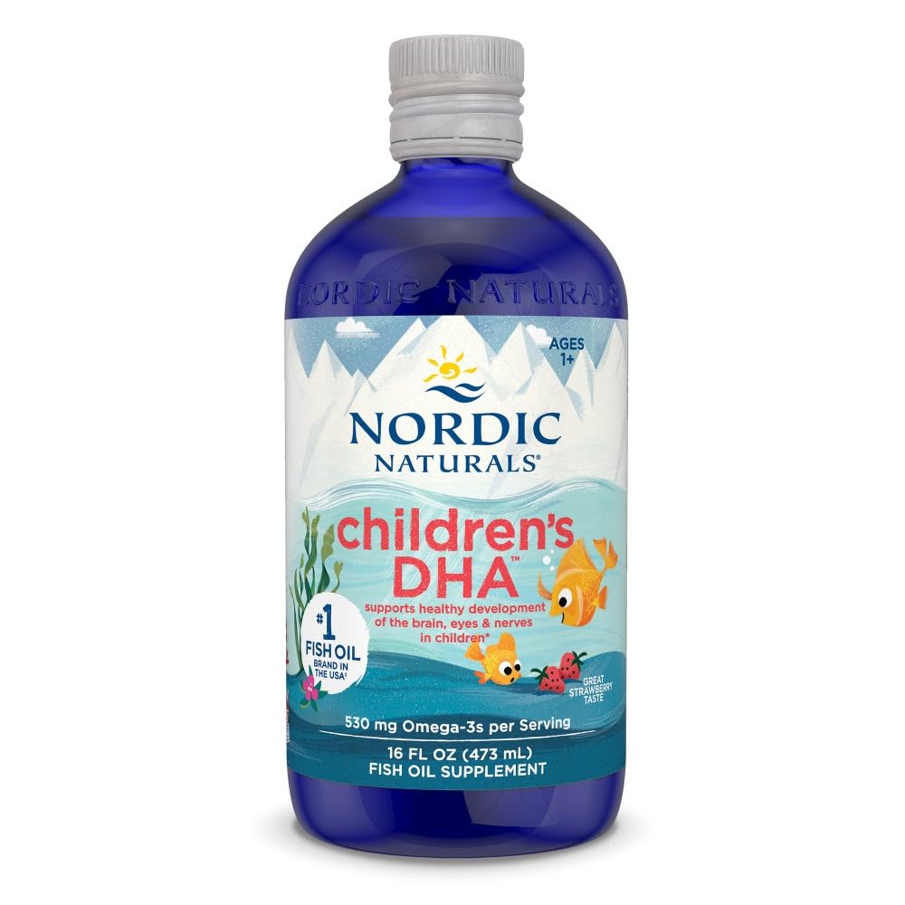 Nordic Naturals Kinder DHA, Erdbeeren - 16 oz für Kinder - 530 mg Omega-3 mit EPA & DHA - Gehirnentwicklung & Funktion - Nicht-GVO - 192 Portionen (Paket von 2)