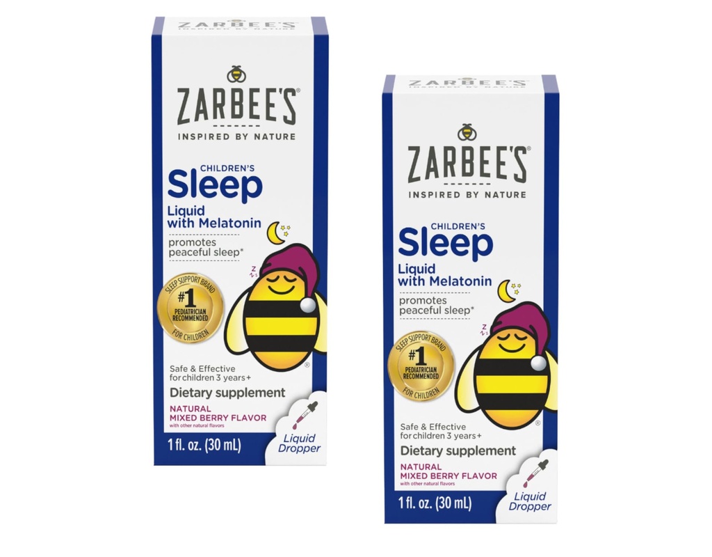 Zarbee's Naturals Children's Sleep Liquid with Melatonin Natural Berry Flavor - 1 oz, Confezione da 2