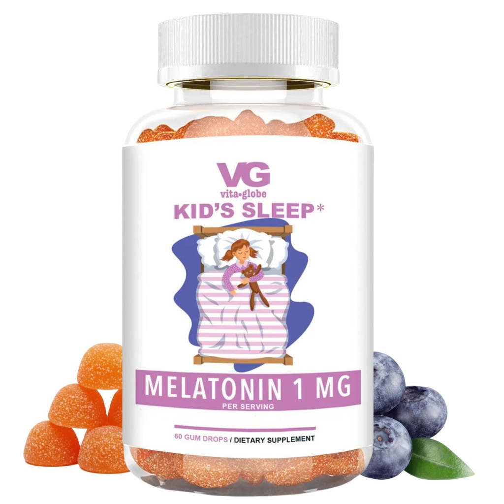 VITA GLOBE Enfants dormant Mélatonine Gommies 1mg, Mélatonine à croquer pour enfants Gommy, Non-OGM, Vegan, Supplément d'aide au sommeil, Soulage l'insomnie occasionnelle, 60 Compte (paquet de 1)