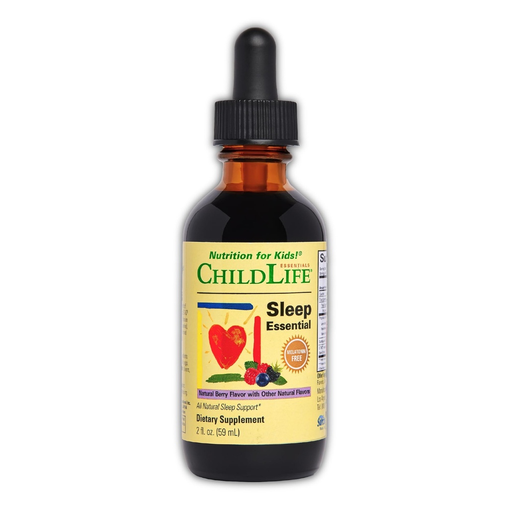 CHILDLIFE ESSENTIALS Sleep Essential - Melatonin-freie Schlafhilfe für Kinder, natürliche Schlaftropfen für Kinder 3+ mit Passionflower & Valerian Root, Berry Flavor, 2 Fl Oz