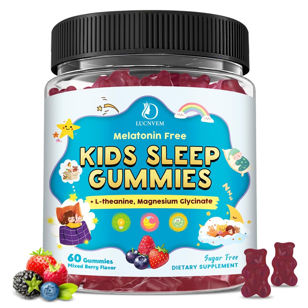 Kinder schlafen Gummi mit Magnesium Glycinate – Melatonin kostenlose Bedtime-Unterstützung für Kinder – Beruhigung &amp; Entspannung mit L-Theanin, GABA, Kamille & Zitronenbalsam – Sugar Free Mixed Berry Flavor, 60 Gummies